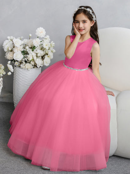 Crew Neck Tulle Flower Girl Dresses with Bowknot & Beading Waist