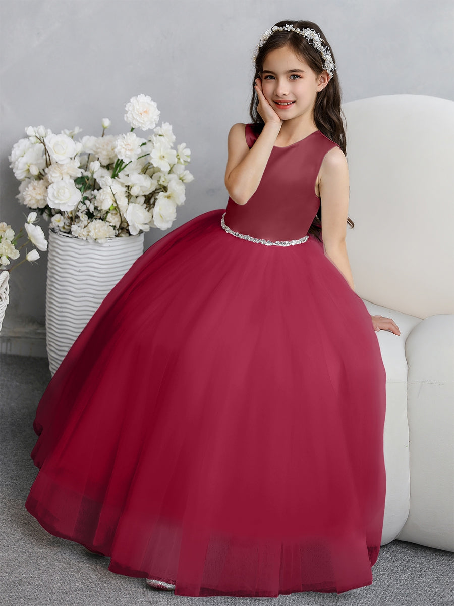 Crew Neck Tulle Flower Girl Dresses with Bowknot & Beading Waist