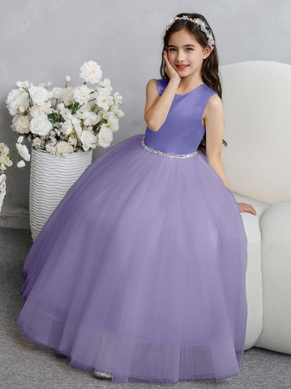 Crew Neck Tulle Flower Girl Dresses with Bowknot & Beading Waist