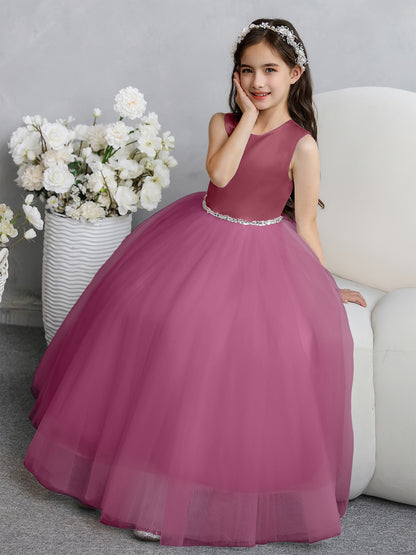 Crew Neck Tulle Flower Girl Dresses with Bowknot & Beading Waist