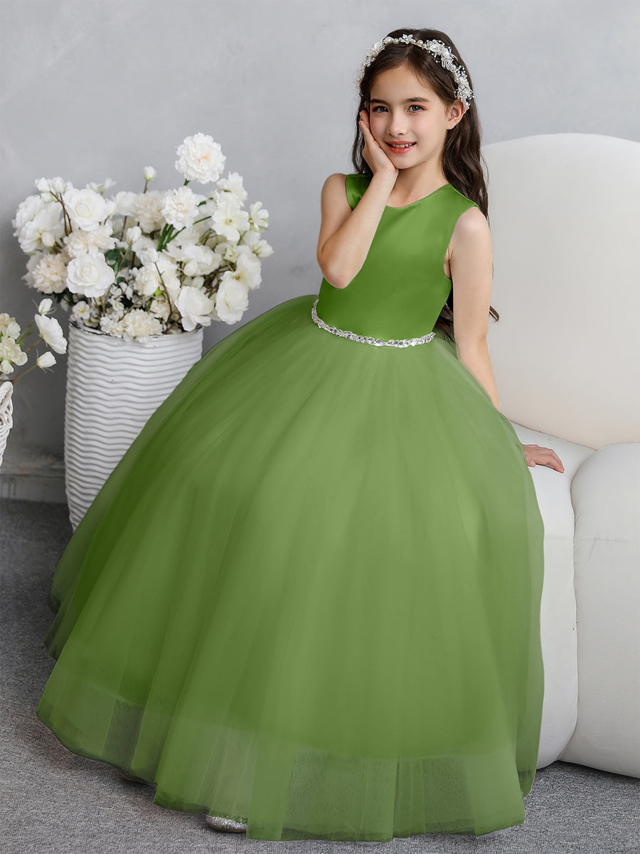 Crew Neck Tulle Flower Girl Dresses with Bowknot & Beading Waist