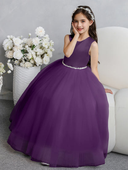 Crew Neck Tulle Flower Girl Dresses with Bowknot & Beading Waist
