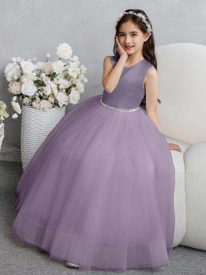 Crew Neck Tulle Flower Girl Dresses with Bowknot & Beading Waist
