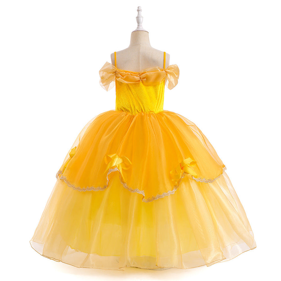 Princess Ball Gown Cold Shoulder Tiered  Flower Girl Dresses with Sleeves