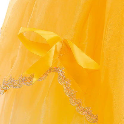 Princess Ball Gown Cold Shoulder Tiered  Flower Girl Dresses with Sleeves