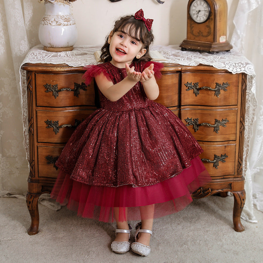A-Line/Princess Scoop Flying Sleeves Flower Girl Dresses with Sequins
