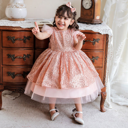 A-Line/Princess Scoop Flying Sleeves Flower Girl Dresses with Sequins