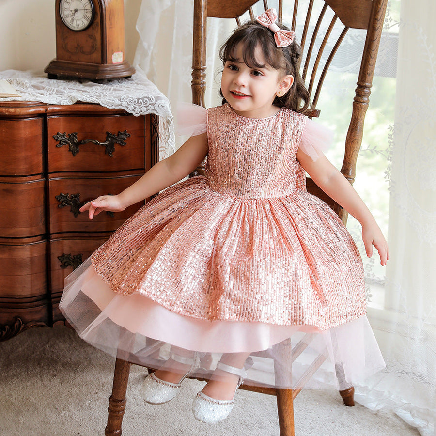 A-Line/Princess Scoop Flying Sleeves Flower Girl Dresses with Sequins