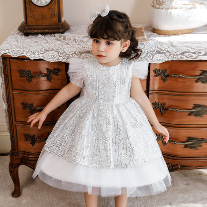 A-Line/Princess Scoop Flying Sleeves Flower Girl Dresses with Sequins