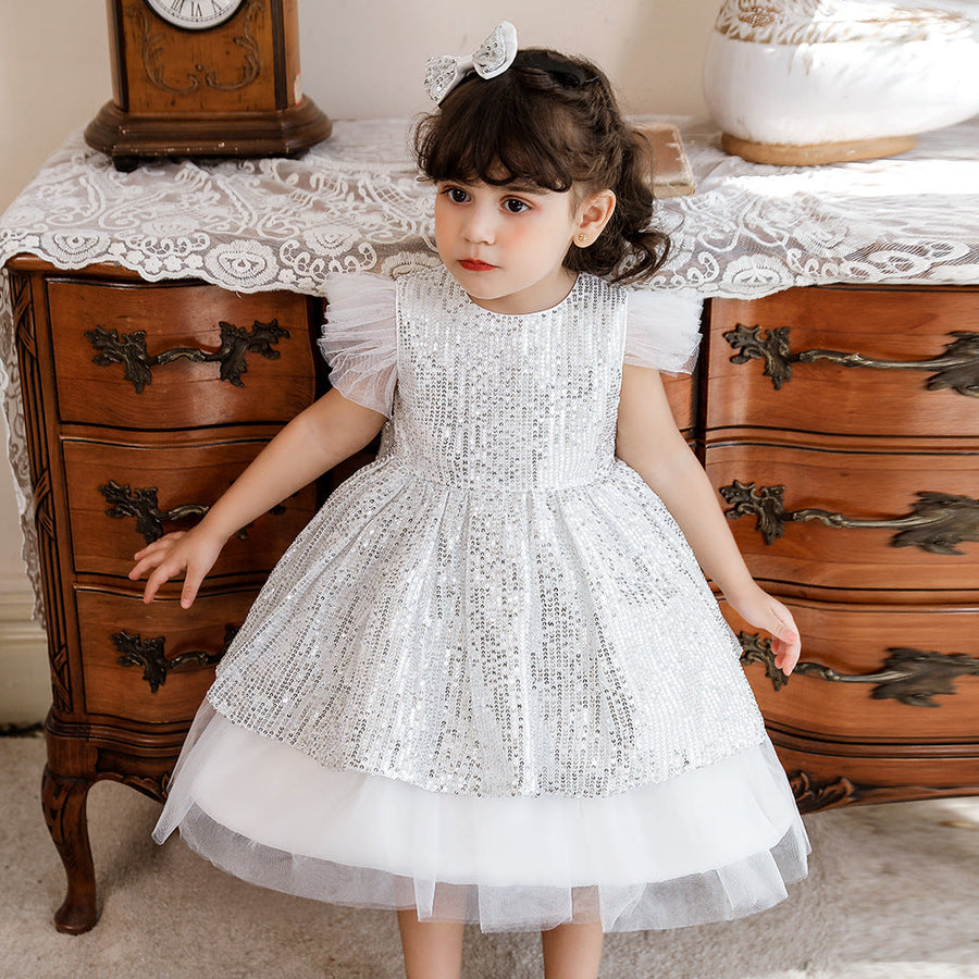A-Line/Princess Scoop Flying Sleeves Flower Girl Dresses with Sequins