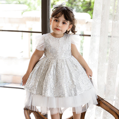 A-Line/Princess Scoop Flying Sleeves Flower Girl Dresses with Sequins