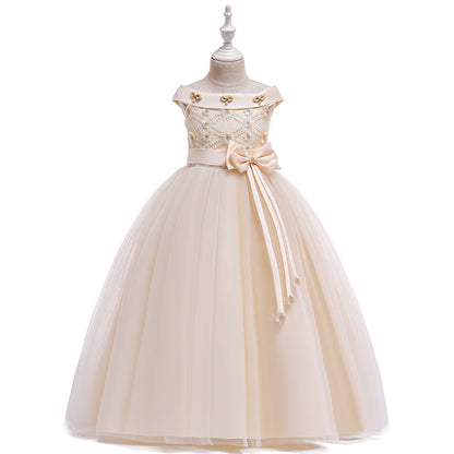 Ball Gown Off-the-Shoulder Short Sleeves Flower Girl Dresses with Bow Knot