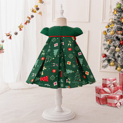 Ball Gown Scoop Puff Sleeves Christmas Dresses for Girls with Bow Knot