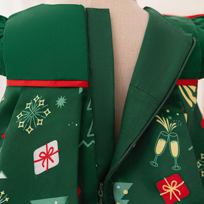 Ball Gown Scoop Puff Sleeves Christmas Dresses for Girls with Bow Knot