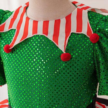 Ball Gown Scoop Puff Sleeves Christmas Dresses for Girls with Bow Knot