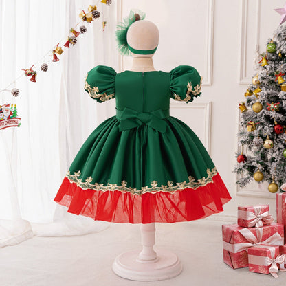 A-Line/Princess Scoop Puff Sleeves Christmas Dresses for Girls with Sequins