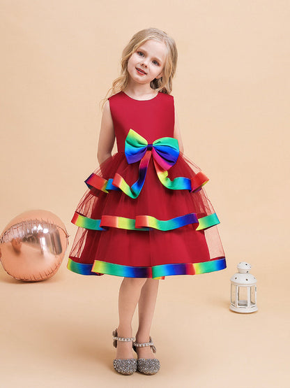 A-Line/Princess Scoop Sleeveless Christmas Dresses for Girls with Bow Knot