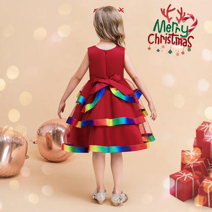 A-Line/Princess Scoop Sleeveless Christmas Dresses for Girls with Bow Knot