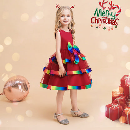 A-Line/Princess Scoop Sleeveless Christmas Dresses for Girls with Bow Knot