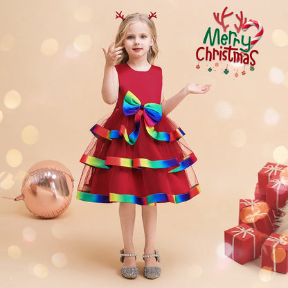 A-Line/Princess Scoop Sleeveless Christmas Dresses for Girls with Bow Knot
