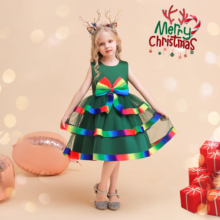 A-Line/Princess Scoop Sleeveless Christmas Dresses for Girls with Bow Knot