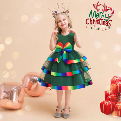 A-Line/Princess Scoop Sleeveless Christmas Dresses for Girls with Bow Knot