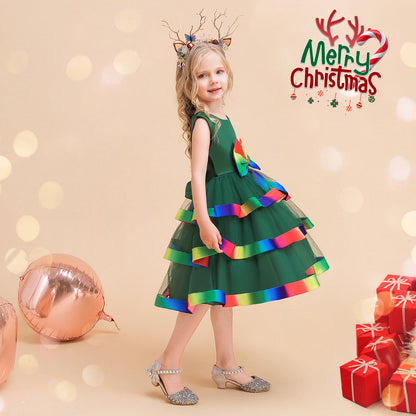 A-Line/Princess Scoop Sleeveless Christmas Dresses for Girls with Bow Knot
