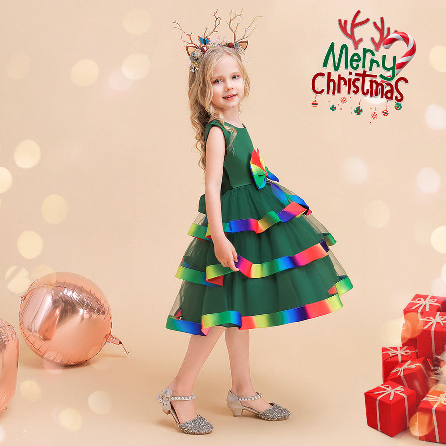 A-Line/Princess Scoop Sleeveless Christmas Dresses for Girls with Bow Knot