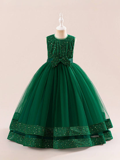 A-Line/Princess Scoop Sleeveless Christmas Dresses for Girls with Sequins
