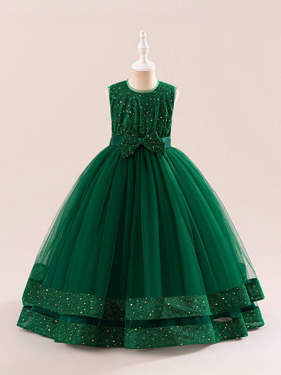 A-Line/Princess Scoop Sleeveless Christmas Dresses for Girls with Sequins