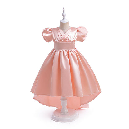 A-Line/Princess V-Neck Short Sleeves Christmas Dresses for Girls with Ruched
