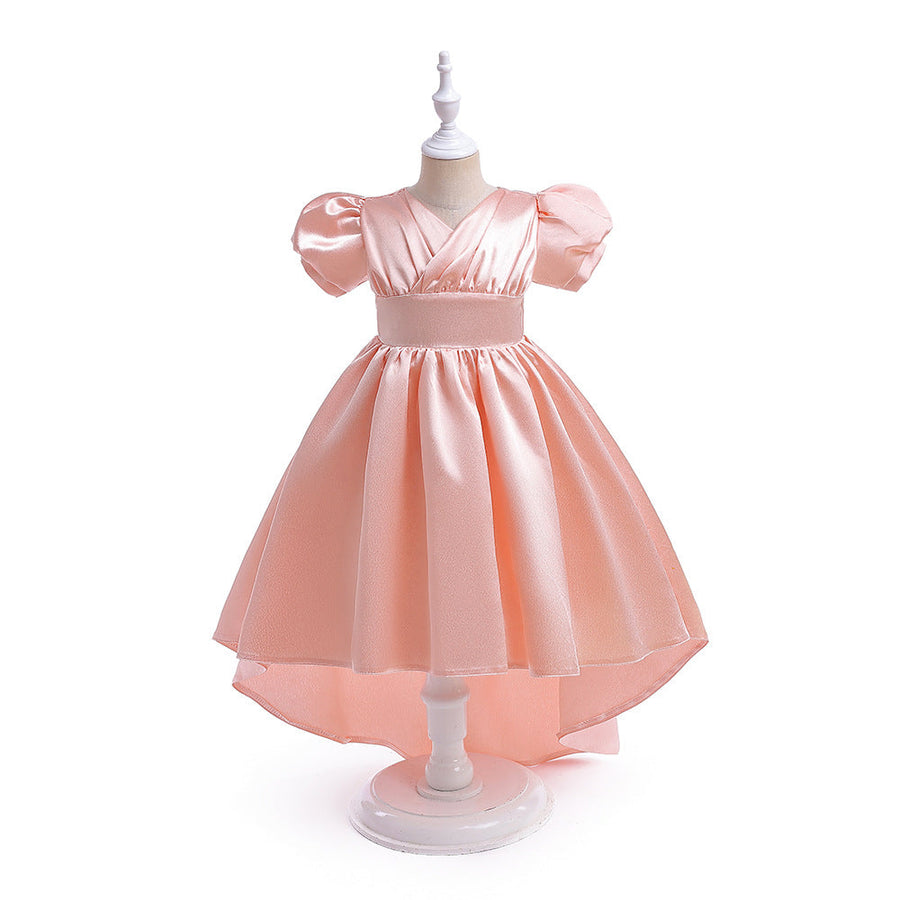 A-Line/Princess V-Neck Short Sleeves Christmas Dresses for Girls with Ruched