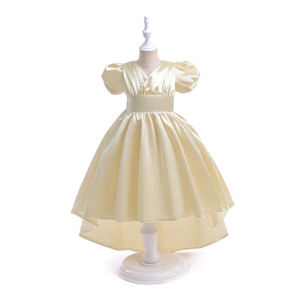 A-Line/Princess V-Neck Short Sleeves Christmas Dresses for Girls with Ruched