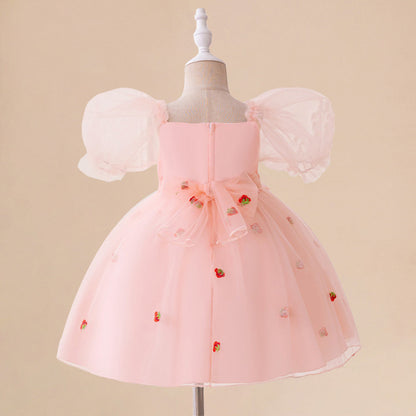 Ball Gown Scoop Puff Sleeves Flower Girl Dresses with Bow Knot