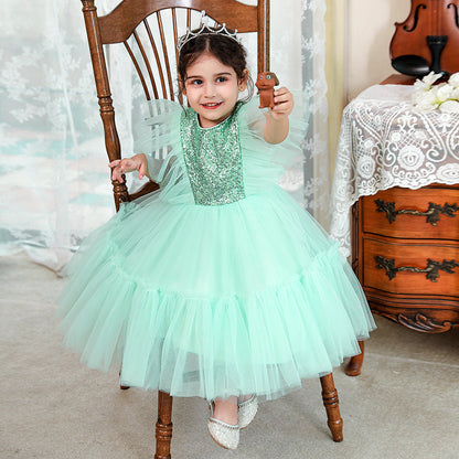 Ball Gown Scoop Flying Sleeves Flower Girl Dresses with Sequins