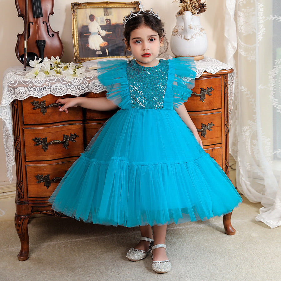 Ball Gown Scoop Flying Sleeves Flower Girl Dresses with Sequins