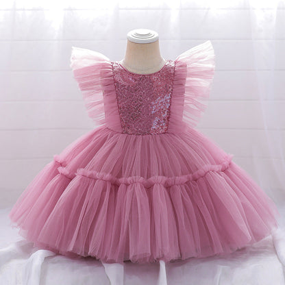 Ball Gown Scoop Flying Sleeves Flower Girl Dresses with Sequins