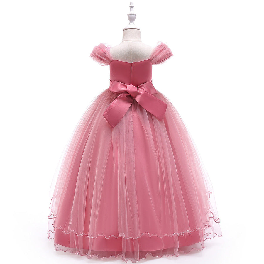 Ball Gown Cold Shoulder Short Sleeves Flower Girl Dresses with Beading