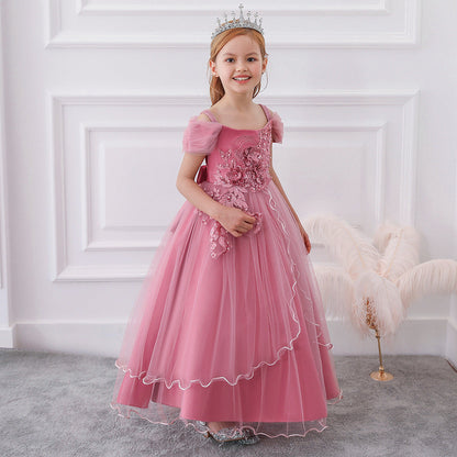 Ball Gown Cold Shoulder Short Sleeves Flower Girl Dresses with Beading