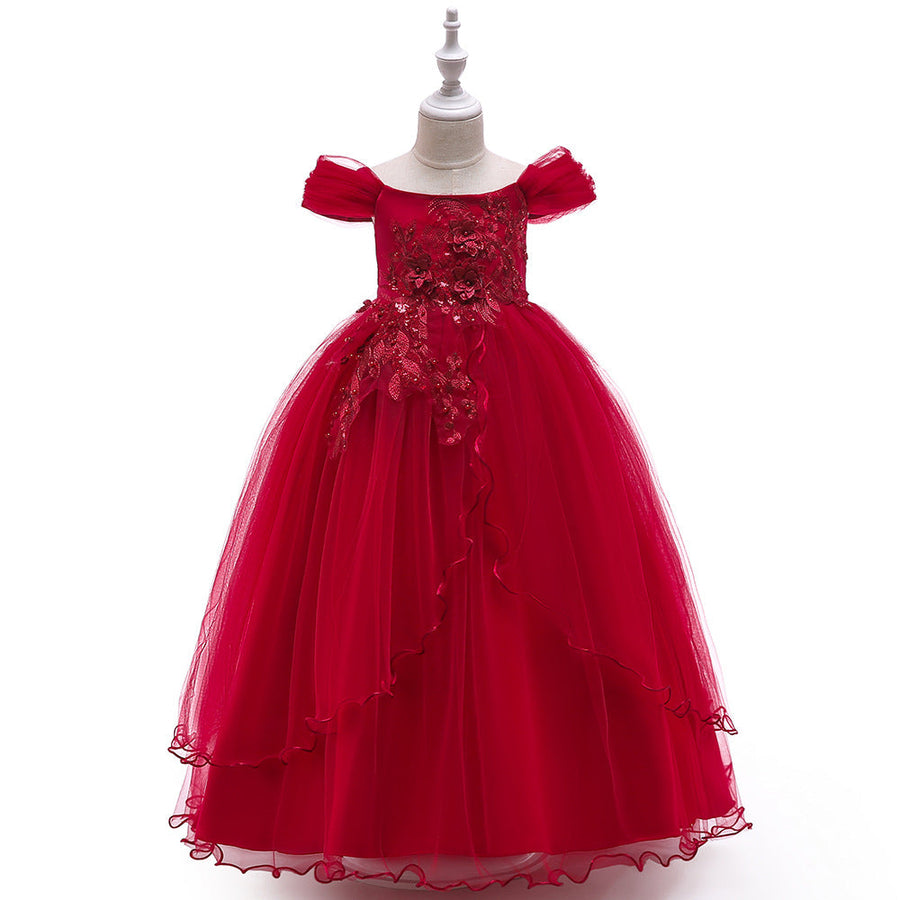 Ball Gown Cold Shoulder Short Sleeves Flower Girl Dresses with Beading
