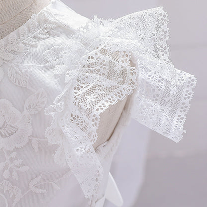 Ball Gown Scoop Flying Sleeves Flower Girl Dresses with Applique