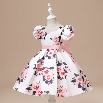 Ball Gown V-Neck Puff Sleeves Flower Girl Dresses with Ruched
