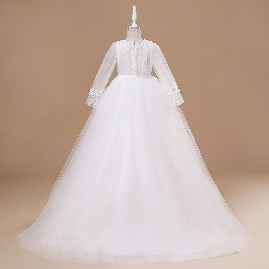 Ball Gown Scoop 3/4 Sleeves Flower Girl Dresses with Lace