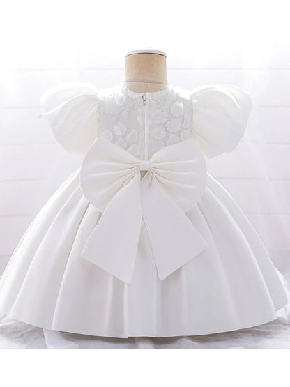 Ball Gown Scoop Puff Sleeves Flower Girl Dresses with Solid Flowers