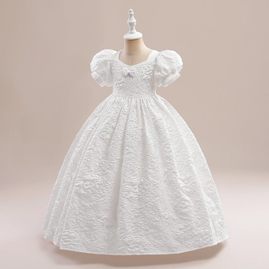 Ball Gown Square Neck Puff Sleeves Flower Girl Dresses with Ruched