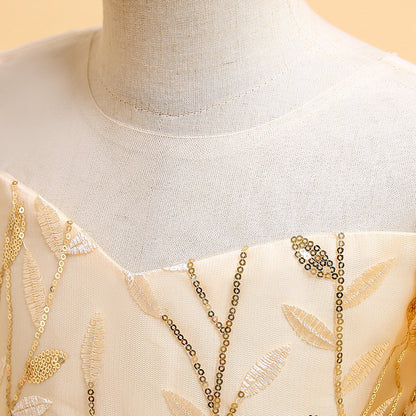 Ball Gown Scoop Puff Sleeves Flower Girl Dresses with Sequins