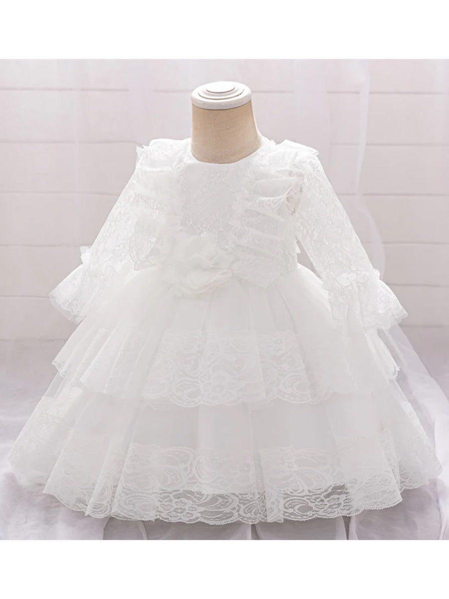 Ball Gown Scoop Long Sleeves Flower Girl Dresses with Lace