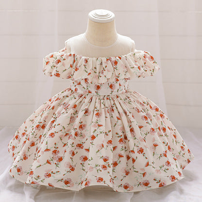 Ball Gown Cold Shoulder Short Sleeves Flower Girl Dresses with Ruched