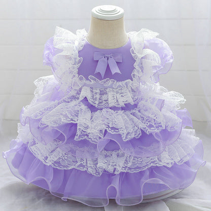 Ball Gown Scoop Puff Sleeves Flower Girl Dresses with Lace