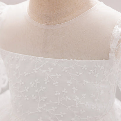 Ball Gown Scoop Puff Sleeves Flower Girl Dresses with Lace